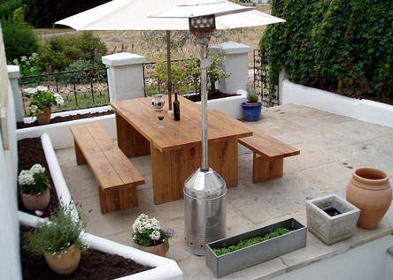 Upper patio with reclaimed York stone