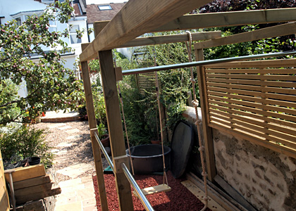 Climbing frames with swings, ropes and monkey bars